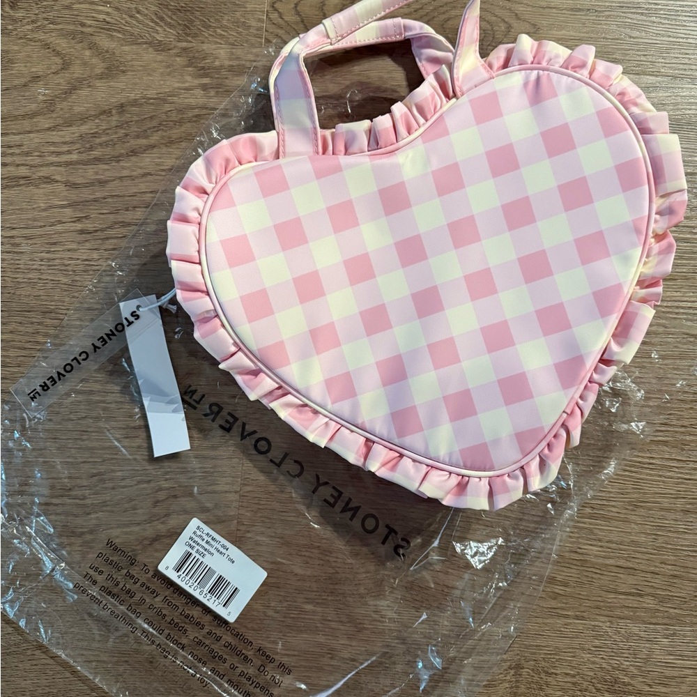 Rare NWT Stoney Clover Lane Ruffle mini heart Tote. Watermelon